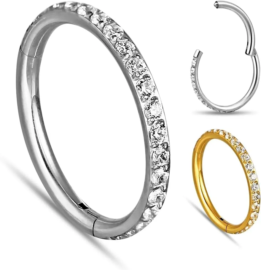 10 PCS Septum Rings Hoop with CZ, 16G/1.2*(6-8-10)mm earrings Surgical Stainless Steel ear gauges weight,Segment Nose Rings, Cartilage Clicker Hoop Earrings for Rook, Daith, Tragus,Gold Silver