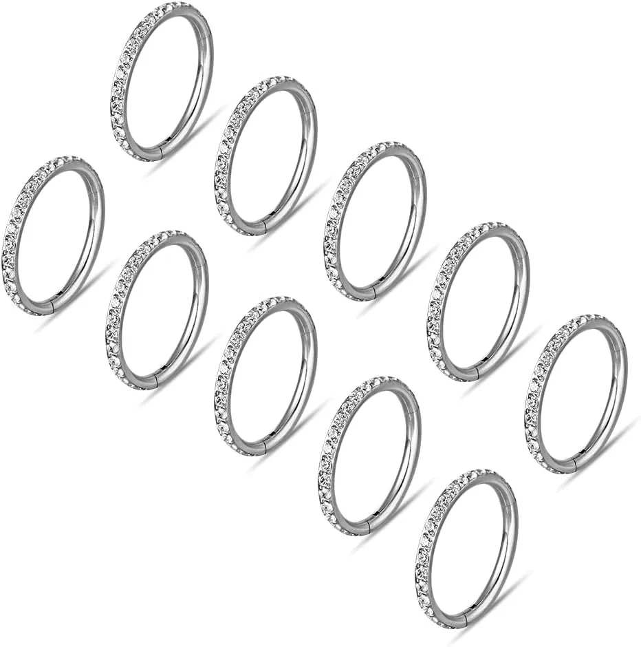 10 PCS Septum Rings Hoop with CZ, 16G/1.2*(6-8-10)mm earrings Surgical Stainless Steel ear gauges weight,Segment Nose Rings, Cartilage Clicker Hoop Earrings for Rook, Daith, Tragus,Gold Silver