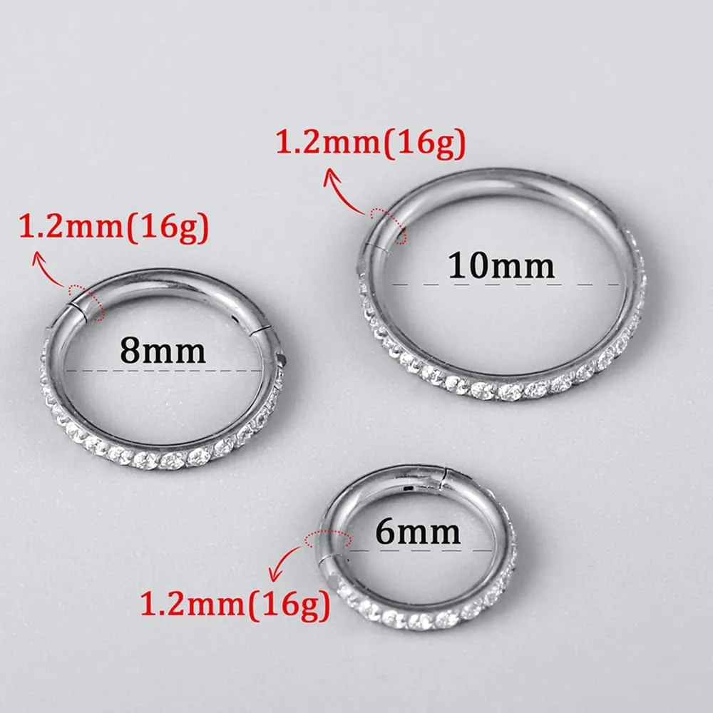 10 PCS Septum Rings Hoop with CZ, 16G/1.2*(6-8-10)mm earrings Surgical Stainless Steel ear gauges weight,Segment Nose Rings, Cartilage Clicker Hoop Earrings for Rook, Daith, Tragus,Gold Silver