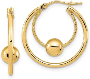 10k Solid Yellow Gold Polished Textured With 6mm Ball Hoop Earrings 22.8x22mm Wide-Ball Earring for Women