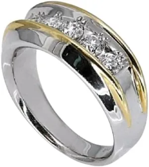 1.20 Ct Round Cut Lab Created White Diamond Half Eternity Men's Wedding Band Ring, 14K Two Tone Gold Finish