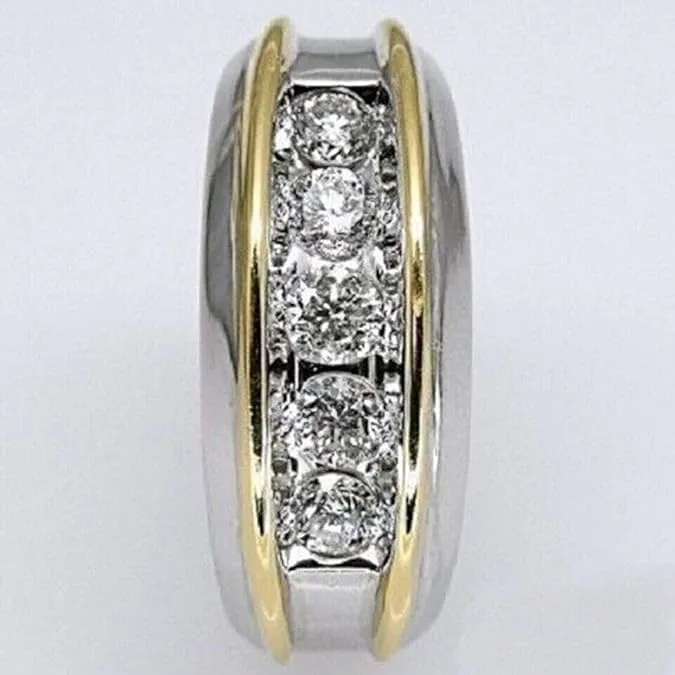 1.20 Ct Round Cut Lab Created White Diamond Half Eternity Men's Wedding Band Ring, 14K Two Tone Gold Finish