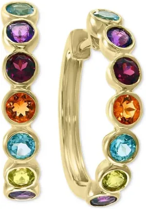 1.30 Carat Round Cut Simulated Multi-Color Bezel Hoop Earrings 14K Yellow Gold Plated 925 Silver