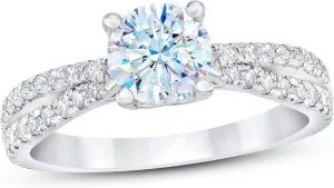1.37 Carat Round Cut Moissanite Engagement Rings for Women Platinum Plated Silver Moissanite Rings