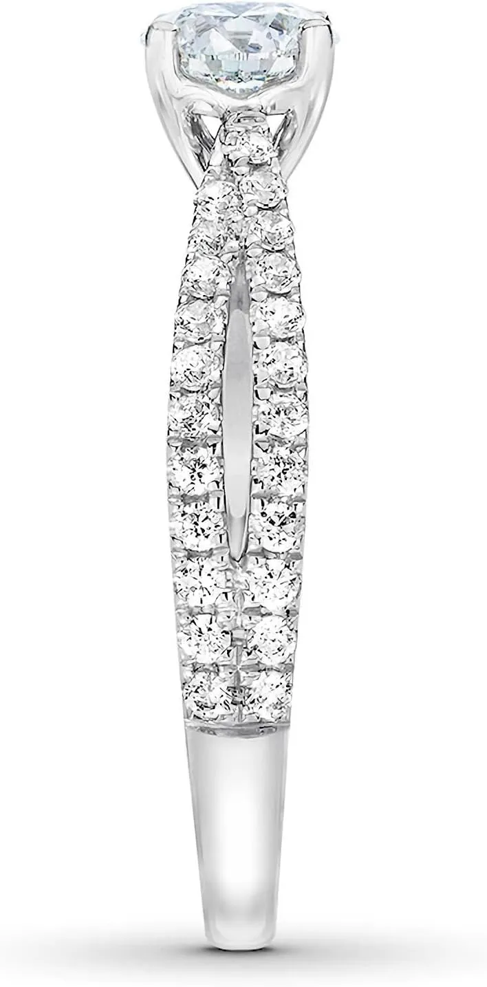 1.37 Carat Round Cut Moissanite Engagement Rings for Women Platinum Plated Silver Moissanite Rings