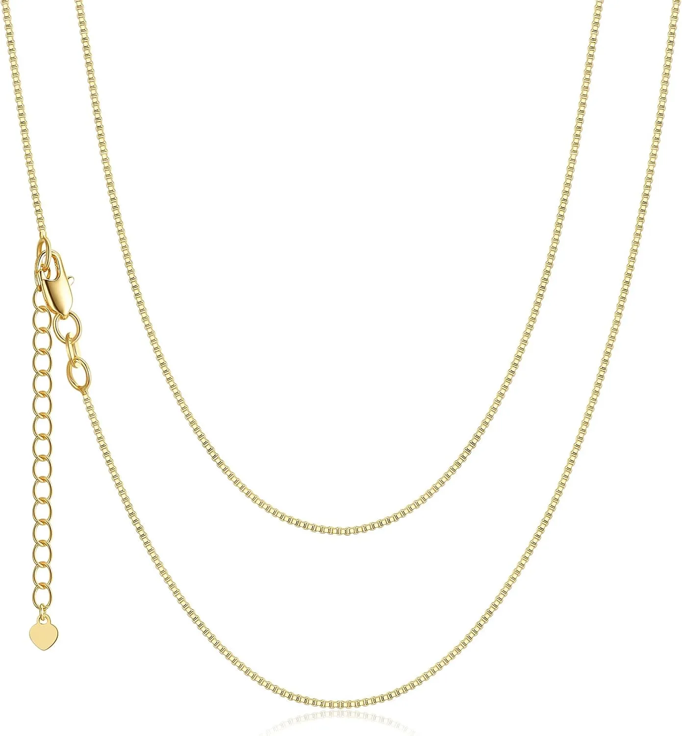 14K Gold Chain Necklace for Women 1mm Box Chain Thin Necklace Gold Chain for Men 18 Inch