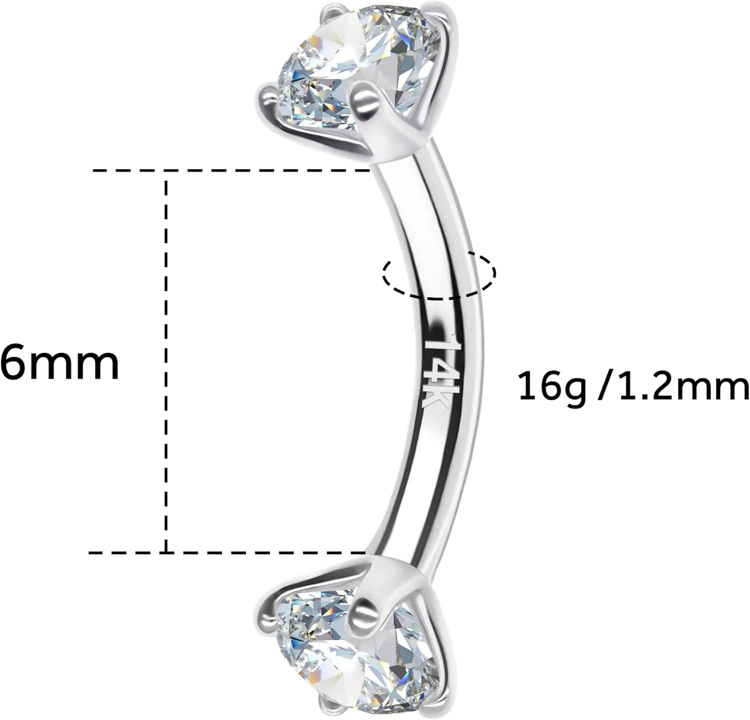 14k Gold Eyebrow Rings, 16G Barbell, Rook Piercing Jewelry, 8mm Daith, Labret Piercings Body Jewelry
