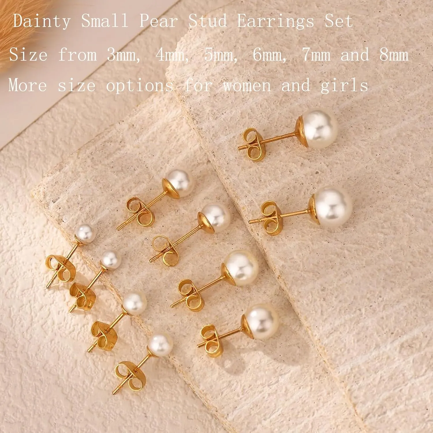 14K Gold Filled Polished Small CZ Pearl Ball Stud Earrings Set for Women Men 20G Surgical Steel Hypoallergenic Piercing Studs for Sensitive Ear, Pack of 6 Pairs