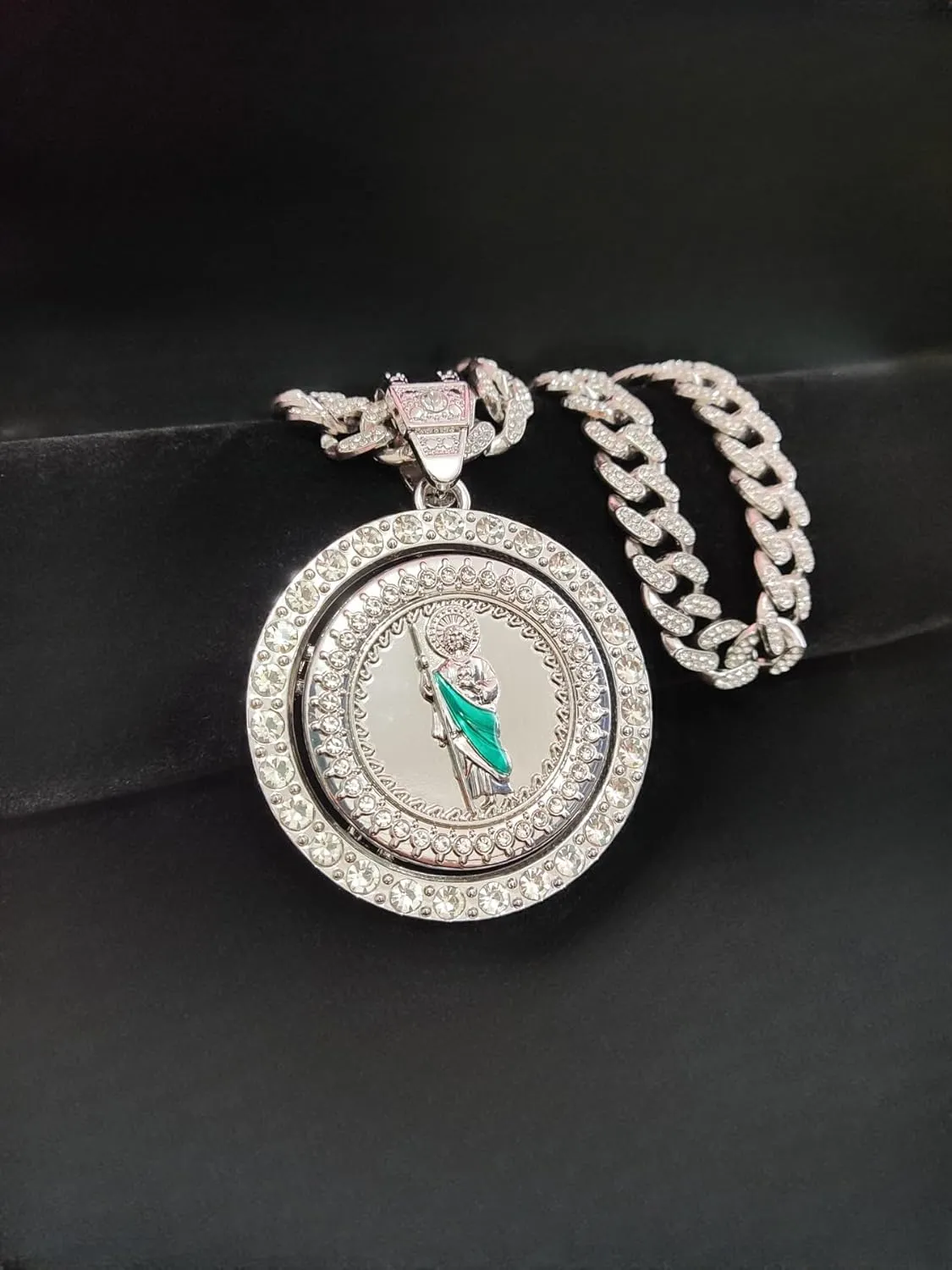 14K Gold Filled San Judas Necklace For Men And Women - Exquisite Zircon Jude Thaddeus Rainbow Crystal Pendant Prayer Religious Retro Necklace, St Jude Tadeo Medalla Cadena Oro Laminado