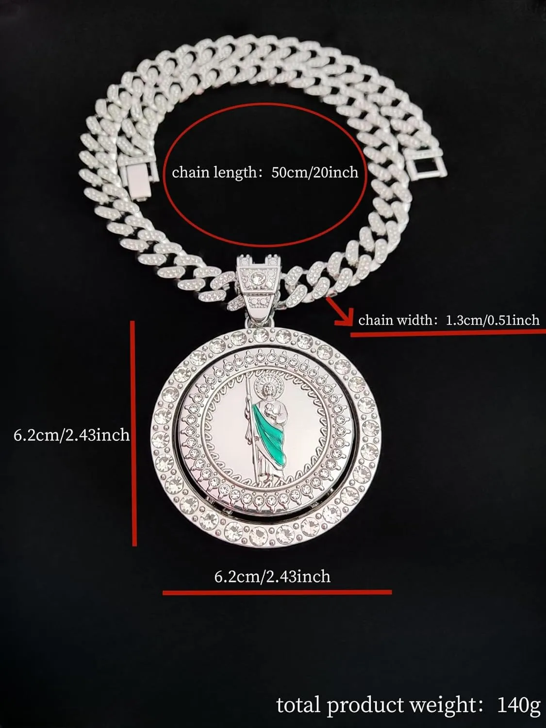 14K Gold Filled San Judas Necklace For Men And Women - Exquisite Zircon Jude Thaddeus Rainbow Crystal Pendant Prayer Religious Retro Necklace, St Jude Tadeo Medalla Cadena Oro Laminado