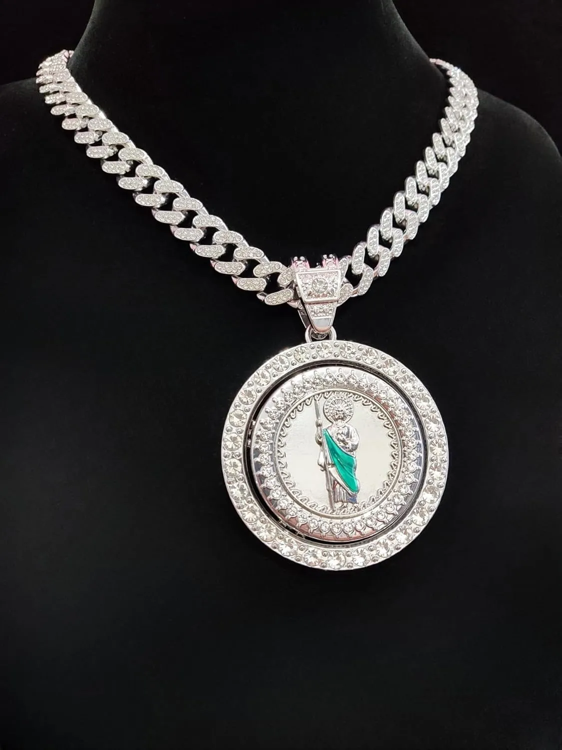 14K Gold Filled San Judas Necklace For Men And Women - Exquisite Zircon Jude Thaddeus Rainbow Crystal Pendant Prayer Religious Retro Necklace, St Jude Tadeo Medalla Cadena Oro Laminado