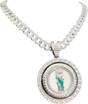 14K Gold Filled San Judas Necklace For Men And Women - Exquisite Zircon Jude Thaddeus Rainbow Crystal Pendant Prayer Religious Retro Necklace, St Jude Tadeo Medalla Cadena Oro Laminado