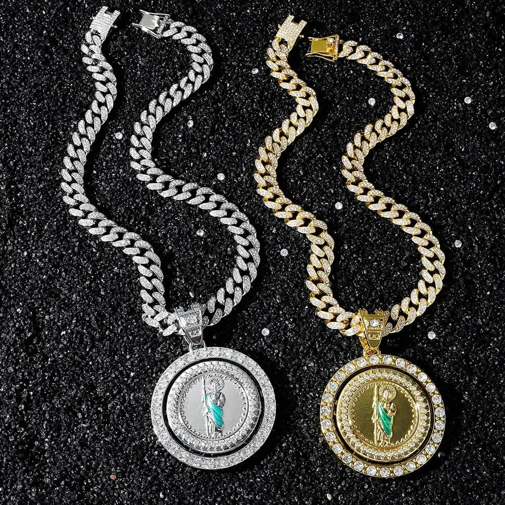 14K Gold Filled San Judas Necklace For Men And Women - Exquisite Zircon Jude Thaddeus Rainbow Crystal Pendant Prayer Religious Retro Necklace, St Jude Tadeo Medalla Cadena Oro Laminado