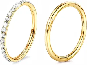 14K Gold Filled Septum Rings Hoop 16G 8mm/10mm 316L Segment Nose Rings for Men, Cartilage Clicker Hoop Earrings for Rook, Daith, Tragus, Hypoallergenic.