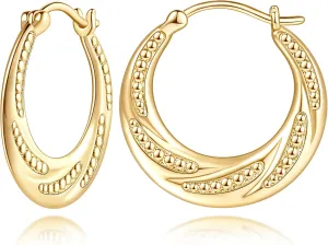 14K Gold Hoop Earrings for Women Small Gold Hoop Earrings 14K Hoops Earring Rotating Small Ball Design Comfortable Hoops Womens Earring 22/25mm