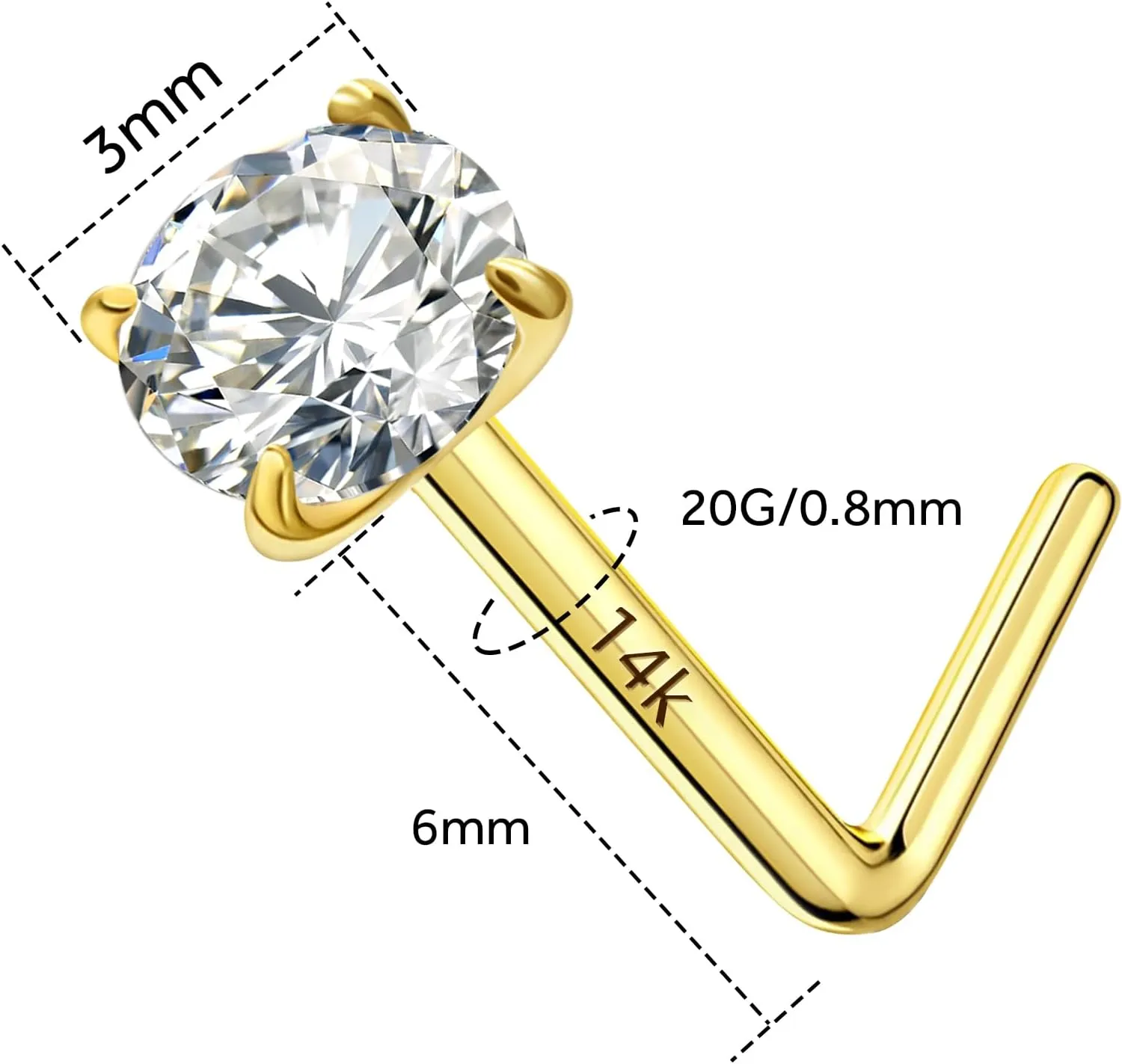14k Gold Nose Ring Studs for Women Men, 22G/20G Nose Rings Yellow/White Gold Piercing Jewelry, Gold Nose Piercing, Hypoallergenic