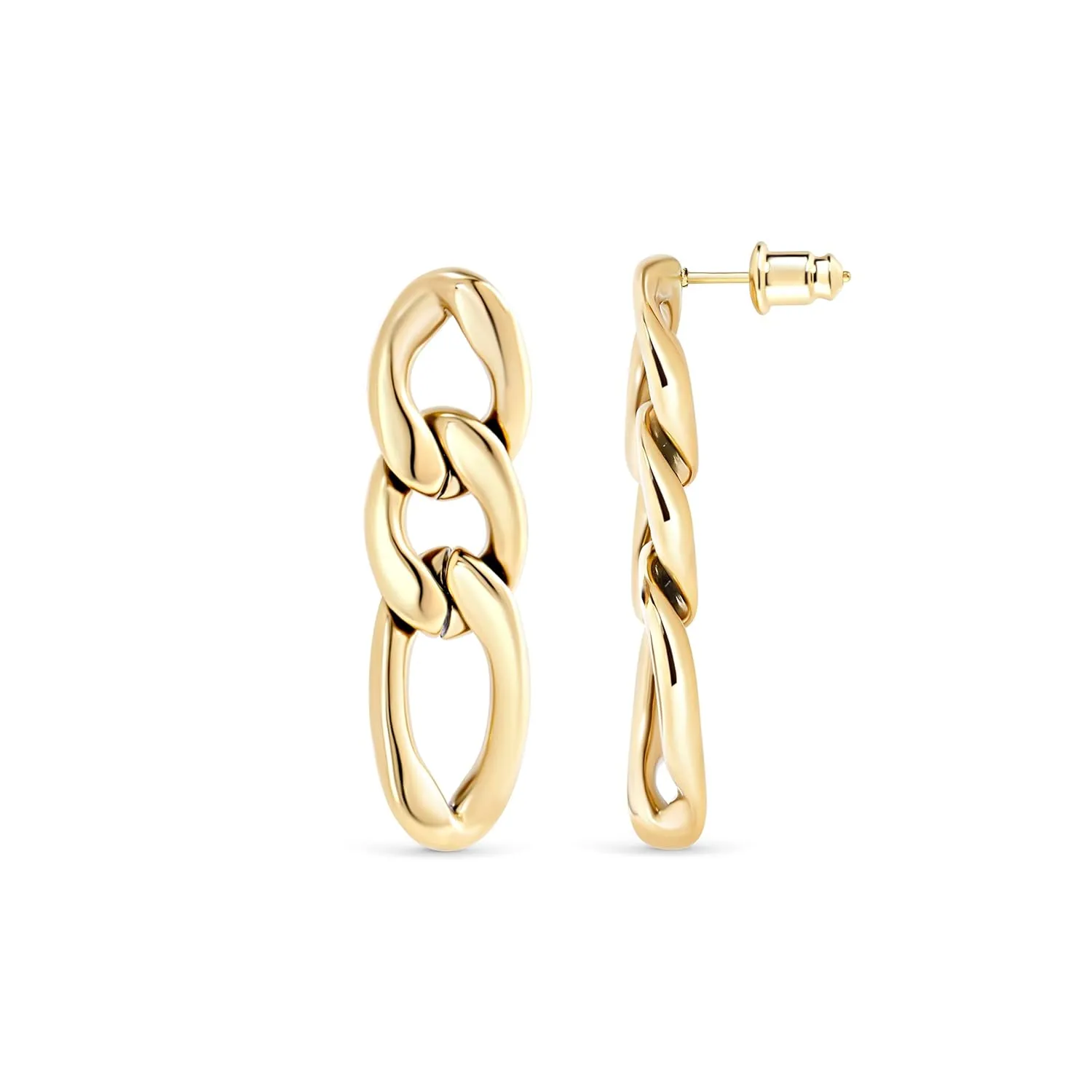 14K Gold Plated Chain Link Earrings, Gold Stud Earrings for Women and Girls