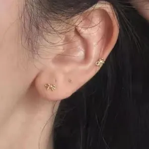 14k Gold Plated Hypoallergenic Bow Screw Back Cartilage Helix Tragus Gold Silver Earrings for Women Teen Tiny Mini - Stud, Polished Brass, Gold Plated- 1 Pair, 0.7 inches, Flat Back