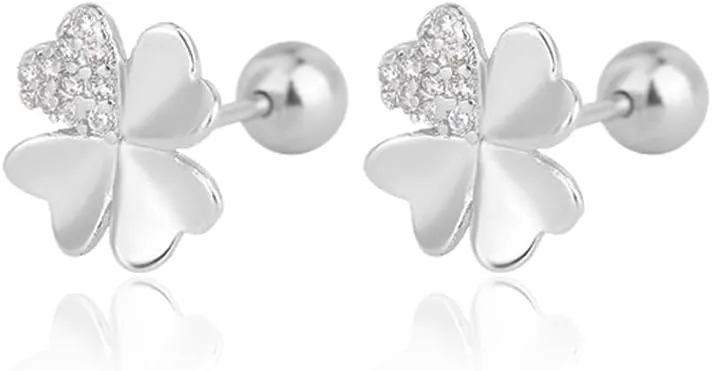 14k Gold Plated Hypoallergenic Flower Screw Back Cartilage Silver Helix Piercing Jewelry 16G Tragus Earrings for Women Teen Tiny Mini - Stud, Polished Brass, White Gold - Flat Back