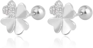 14k Gold Plated Hypoallergenic Flower Screw Back Cartilage Silver Helix Piercing Jewelry 16G Tragus Earrings for Women Teen Tiny Mini - Stud, Polished Brass, White Gold - Flat Back