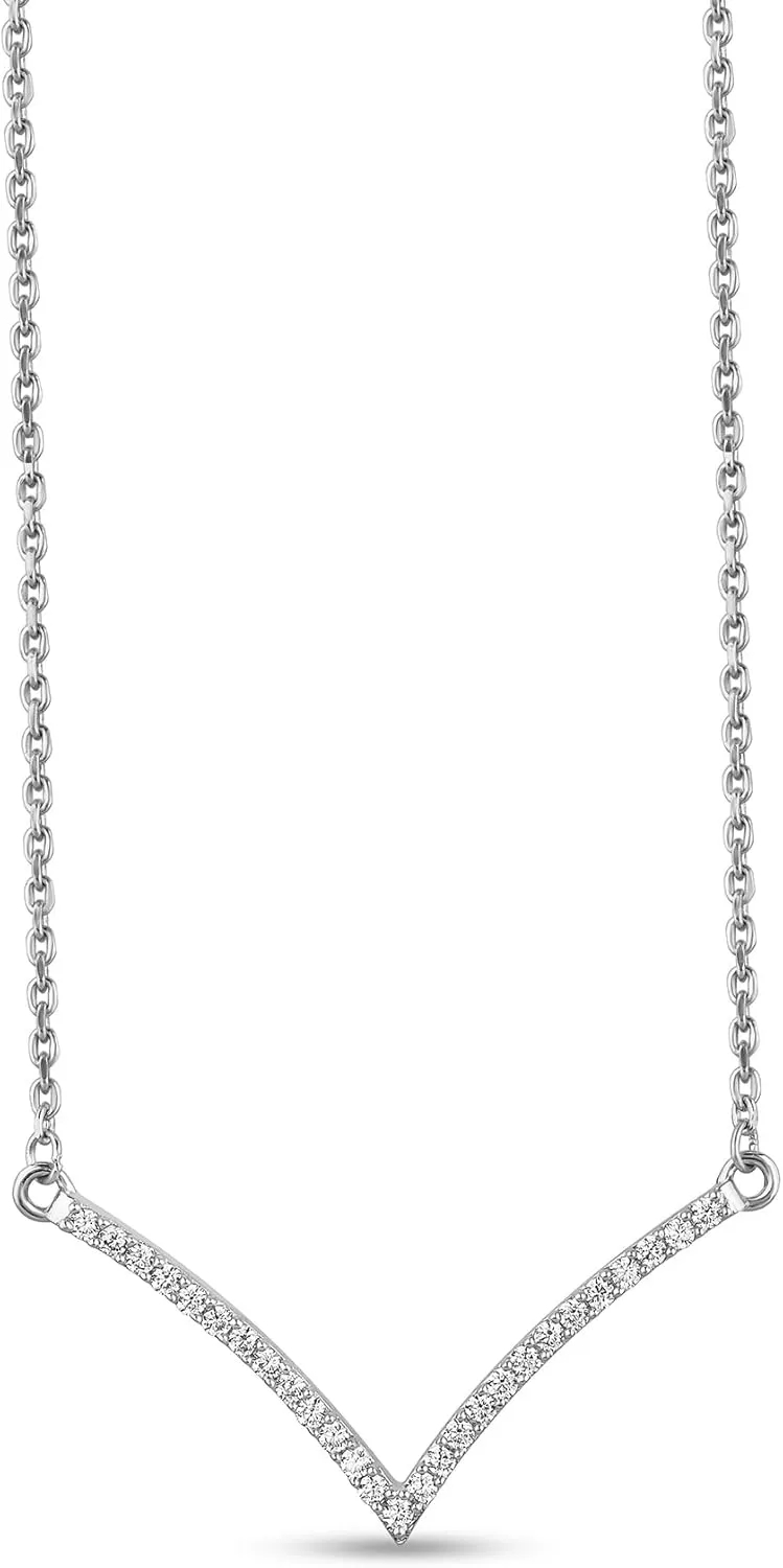 14k Gold Plated Necklace For Women - 1.1ct D/VVS1 Simulated Diamond Pendant Necklace Set For Women - Classy Chevron Diamond Necklace Jewelry - Beautiful Sterling Silver Womens Jewelry Set - Best For Gift (White Gold)