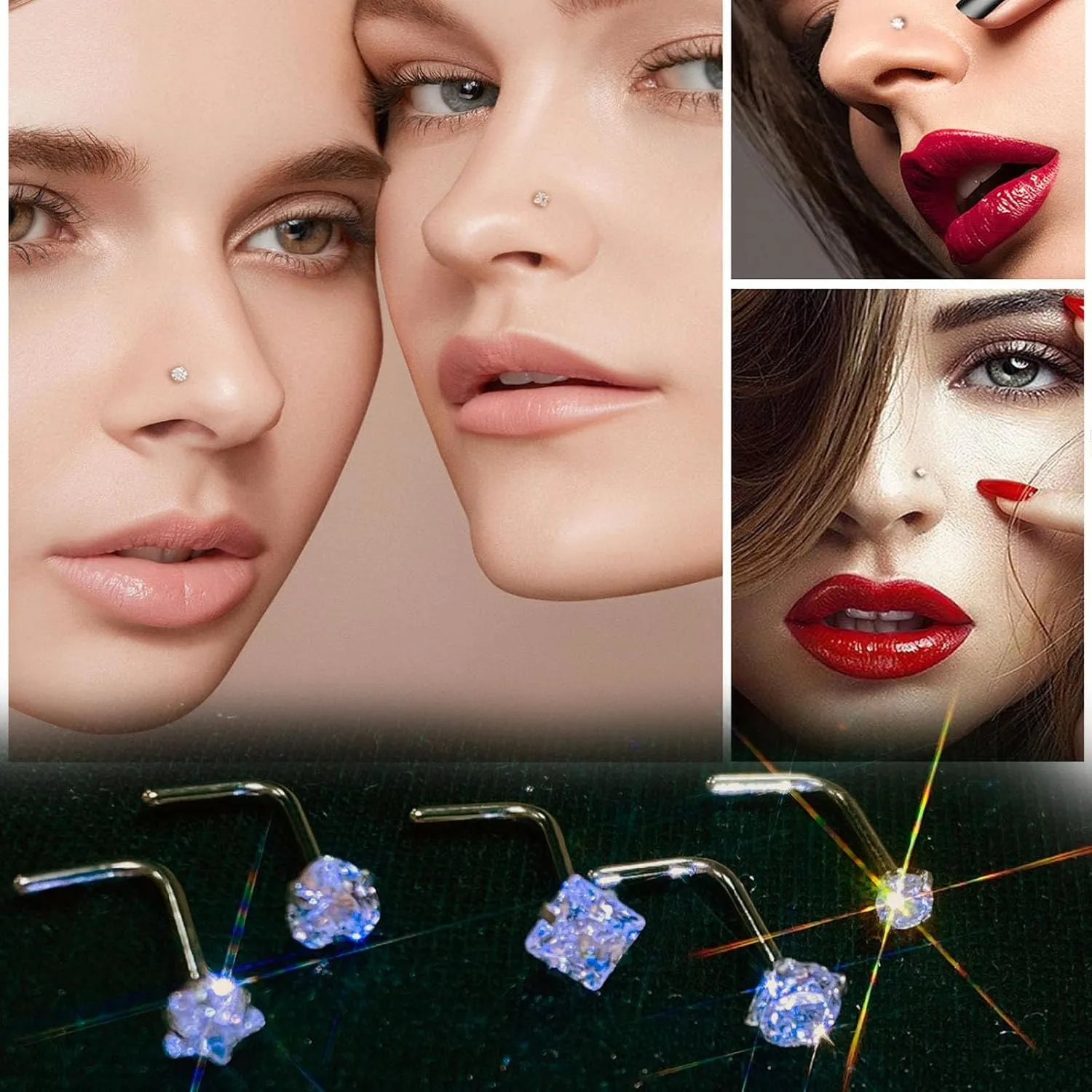 14k Gold Plated Nose Rings Studs for Women 316L Surgical Steel Nose Piercings 22g/20g/18g Gauges 1.5mm/2mm/2.5mm/3mm/3.5mm/4.5mm Sizes