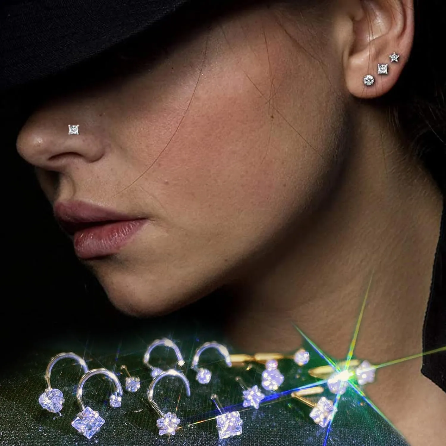14k Gold Plated Nose Rings Studs for Women 316L Surgical Steel Nose Piercings 22g/20g/18g Gauges 1.5mm/2mm/2.5mm/3mm/3.5mm/4.5mm Sizes