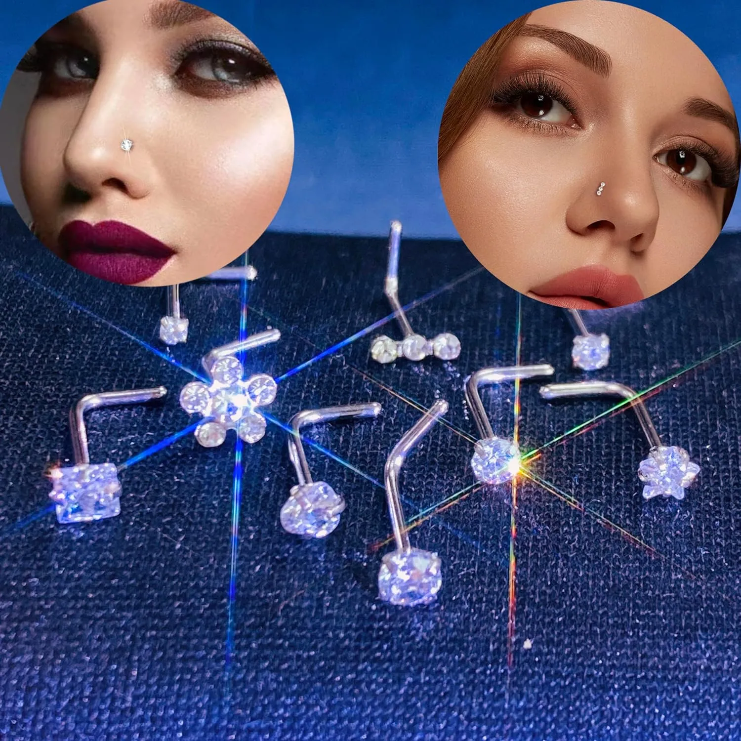 14k Gold Plated Nose Rings Studs for Women 316L Surgical Steel Nose Piercings 22g/20g/18g Gauges 1.5mm/2mm/2.5mm/3mm/3.5mm/4.5mm Sizes