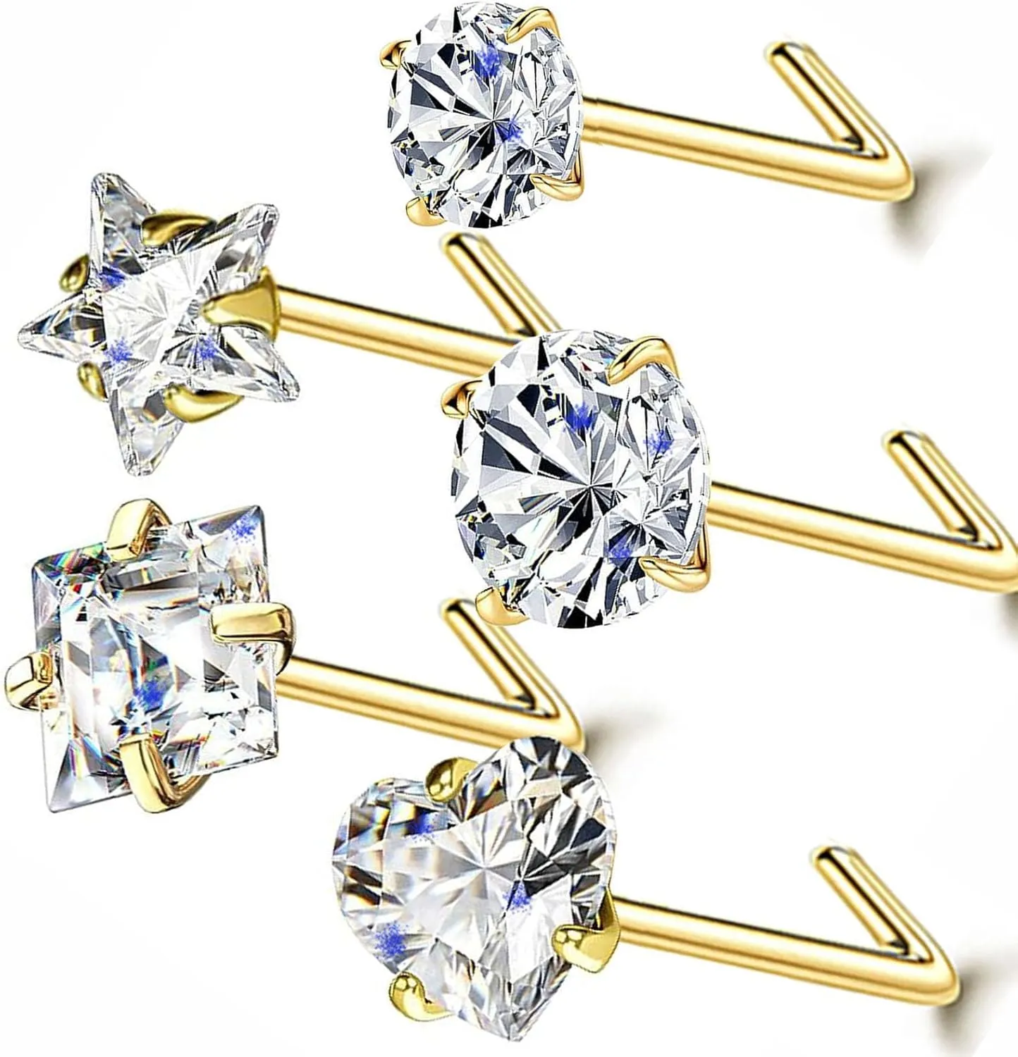 14k Gold Plated Nose Rings Studs for Women 316L Surgical Steel Nose Piercings 22g/20g/18g Gauges 1.5mm/2mm/2.5mm/3mm/3.5mm/4.5mm Sizes