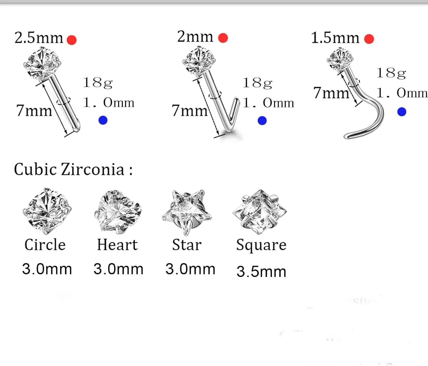 14k Gold Plated Nose Rings Studs for Women 316L Surgical Steel Nose Piercings 22g/20g/18g Gauges 1.5mm/2mm/2.5mm/3mm/3.5mm/4.5mm Sizes