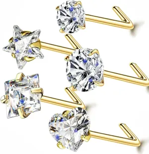 14k Gold Plated Nose Rings Studs for Women 316L Surgical Steel Nose Piercings 22g/20g/18g Gauges 1.5mm/2mm/2.5mm/3mm/3.5mm/4.5mm Sizes