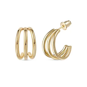 14K Gold Plated Triple Hoops, Gold Hoop Earrings for Women and Girls Minimalist Jewelry