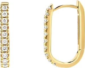 14k Gold Plated/Silver Square Diamond Handmade Gold Hoops Earrings Grown White Diamond Square Huggie Hoop Earrings For Women (Gold)