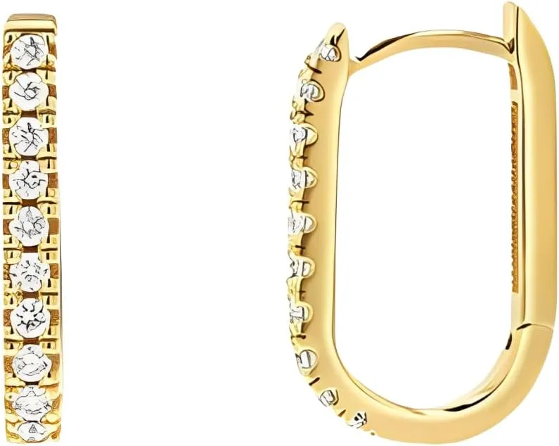 14k Gold Plated/Silver Square Diamond Handmade Gold Hoops Earrings Grown White Diamond Square Huggie Hoop Earrings For Women (Gold)