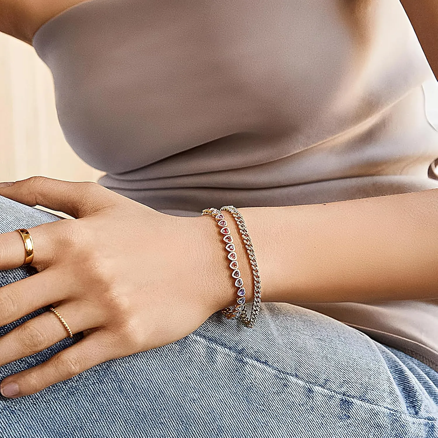 14k Gold Tennis Bracelet, Cubic Zirconia Classic Tennis Bracelet, Gold Link Bracelets For Women