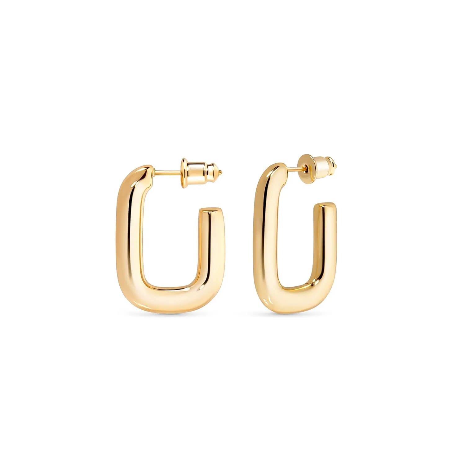 14K Real Gold Plated Square Hoop Earrings, Gold Hoops for Women and Girls, Women Jewelry