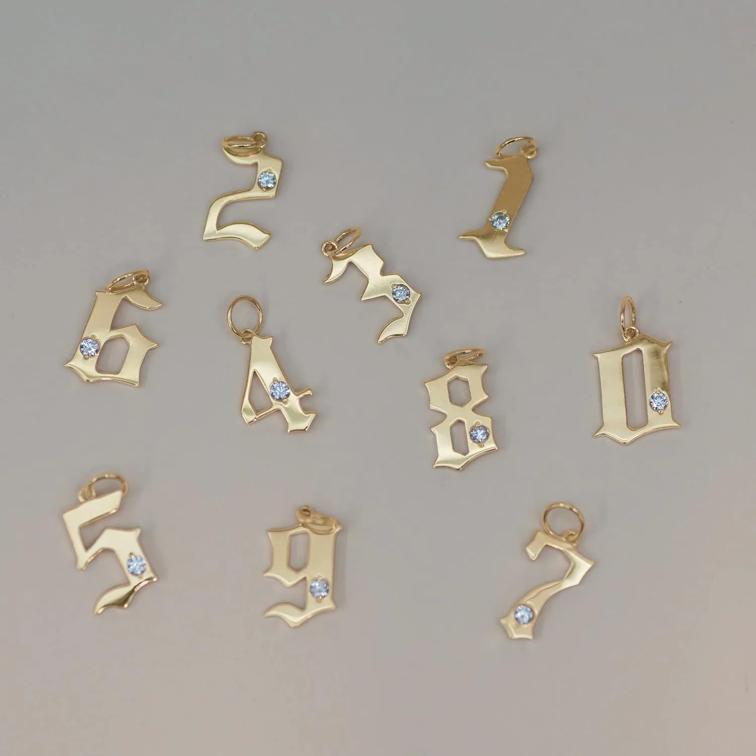 14k Real Solid Gold Natural Diamond Number Gothic Charm Pendant - Old English Numeric for Chain Necklace - Personalized Jewelry for Unisex - Perfect for Minimalist Design - Pendant Only