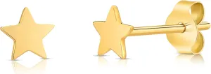 14K Solid Gold Celestial Star Shaped Stud Earrings Polished Shiny