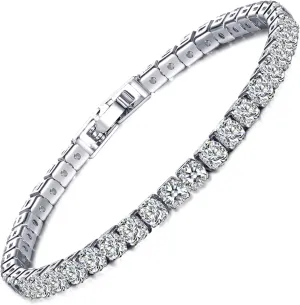 14K White Gold Plated 5mm Cubic Zirconia Tennis Bracelet for Women and Men, Classic Silver Diamond Tennis Bangle Bracelets, Adjustable Detachable 7.6IN Length, Suitable for Everyone
