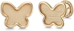 14k Yellow Gold Butterfly Stud Earrings Matte Finish, Covered Screwback Closure for Girls and Women