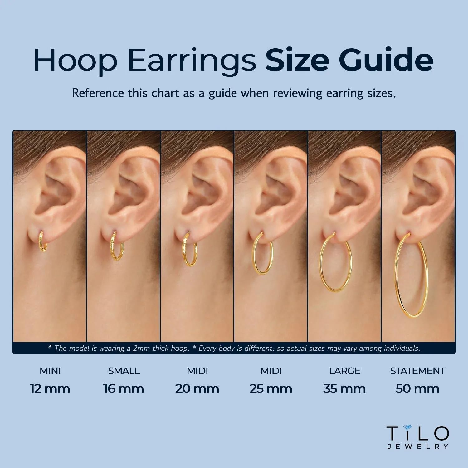 14k Yellow Gold Classic Shiny Polished Round Hoop Earrings, 2mm tube