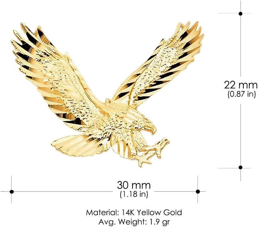 14K Yellow Gold Eagle Charm Pendant with 1mm Box Chain Necklace