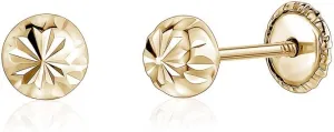 14k Yellow Gold Half Ball Earrings Fluted Flat Back Safety Screwback Covered Back 4, 5mm Girls Women