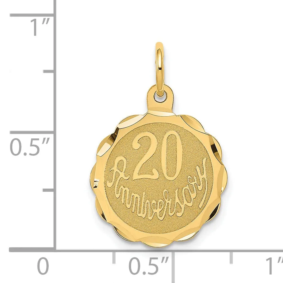 14k Yellow Gold Happy 20th Anniversary Charm