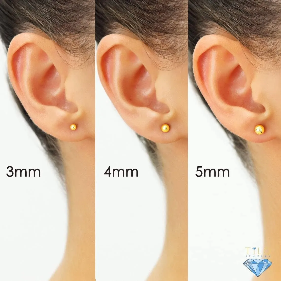 14k Yellow Gold Polished Ball Stud Earrings with Butterfly Pushback