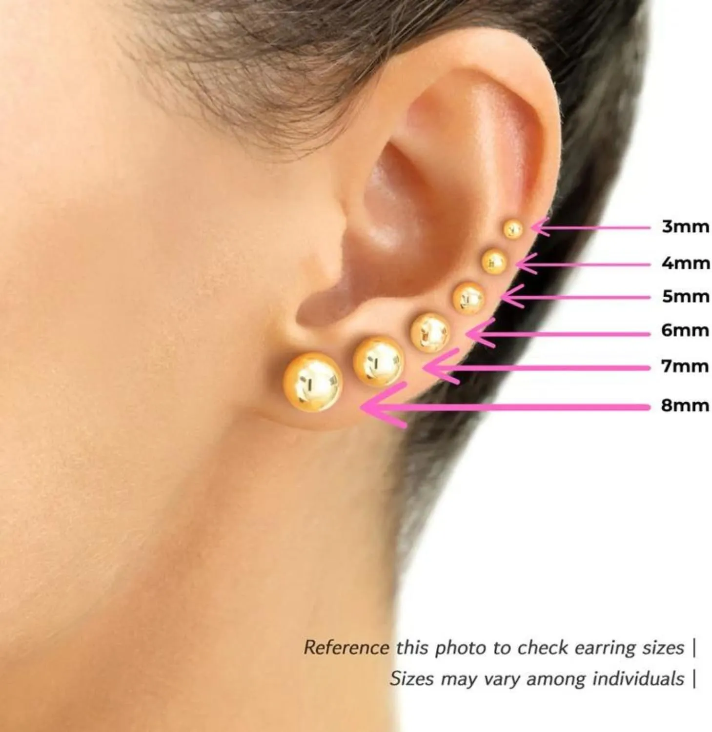 14k Yellow Gold Polished Ball Stud Earrings with Butterfly Pushback