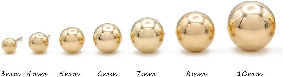 14K Yellow Gold Round Ball Studs 3mm - 10mm, Polished Smooth Earrings for Women, Butterfly Backing, Giorgio Bergamo