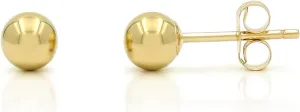 14K Yellow Gold Round Ball Studs 3mm - 10mm, Polished Smooth Earrings for Women, Butterfly Backing, Giorgio Bergamo