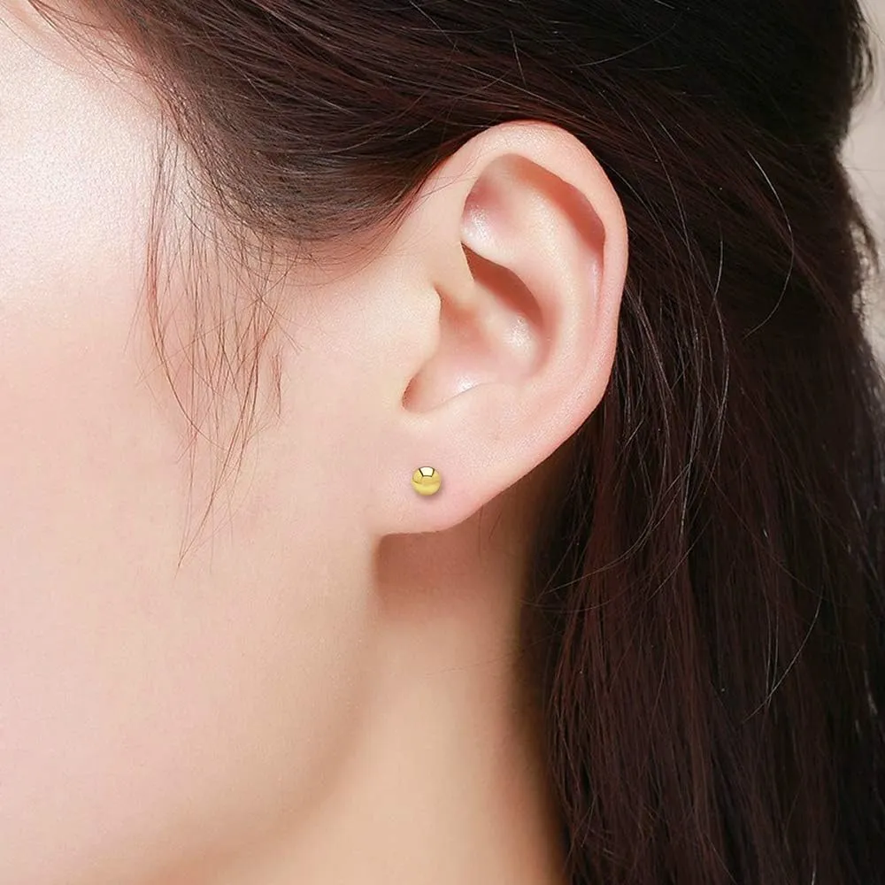 14K Yellow Gold Round Ball Studs 3mm - 10mm, Polished Smooth Earrings for Women, Butterfly Backing, Giorgio Bergamo