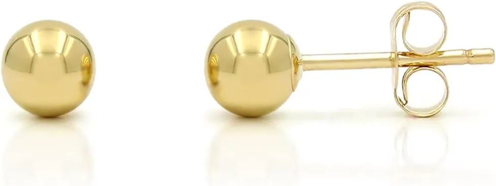 14K Yellow Gold Round Ball Studs 3mm - 10mm, Polished Smooth Earrings for Women, Butterfly Backing, Giorgio Bergamo